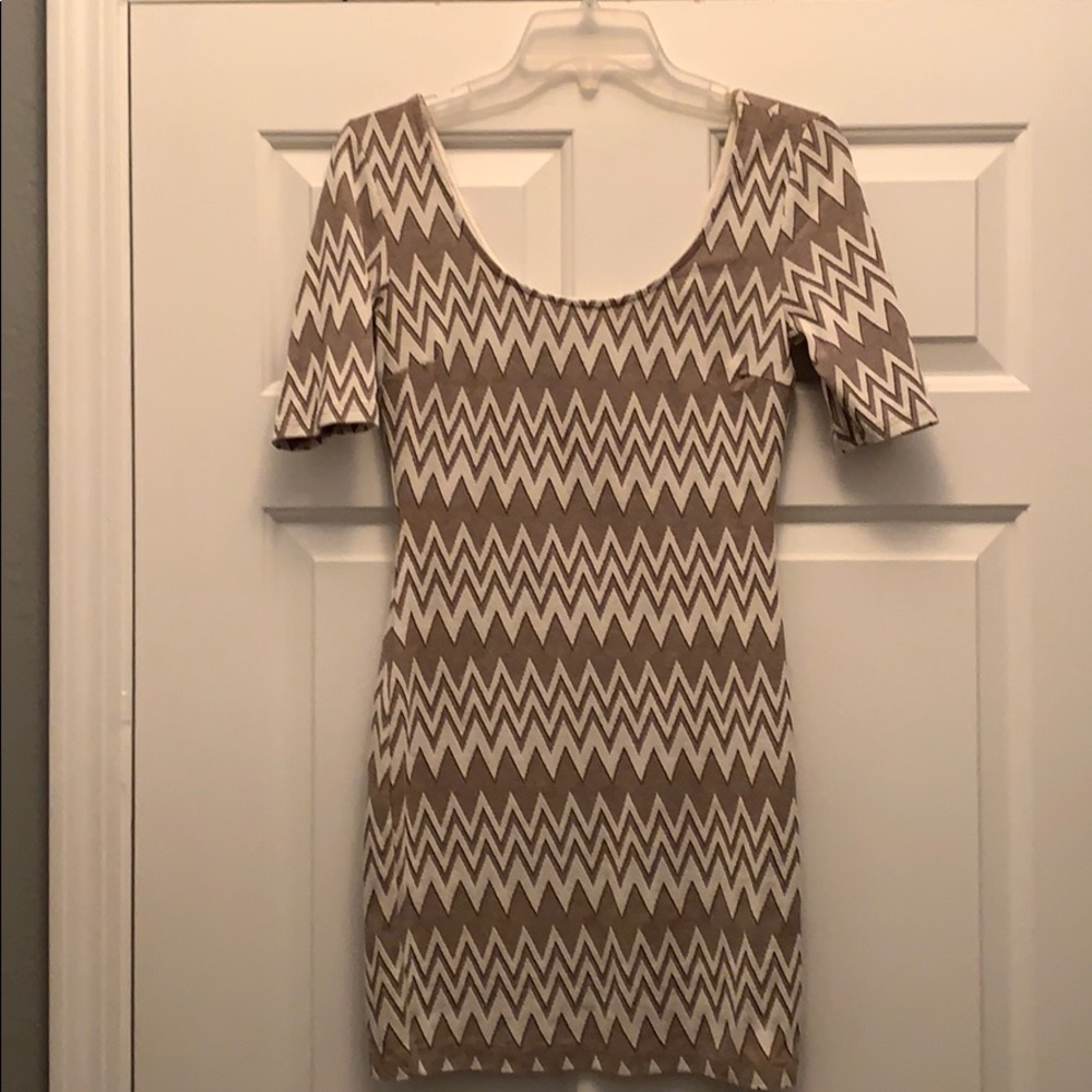 Off white and tan chevron mini dress